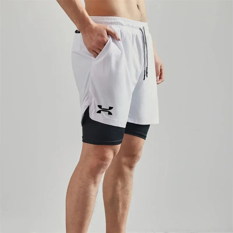 New Design Men's 2 in 1 Double Layer Fitness Shorts