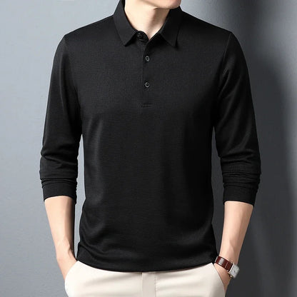 Men's Business Casual Polo Long Sleeve T-shirt Comfortable