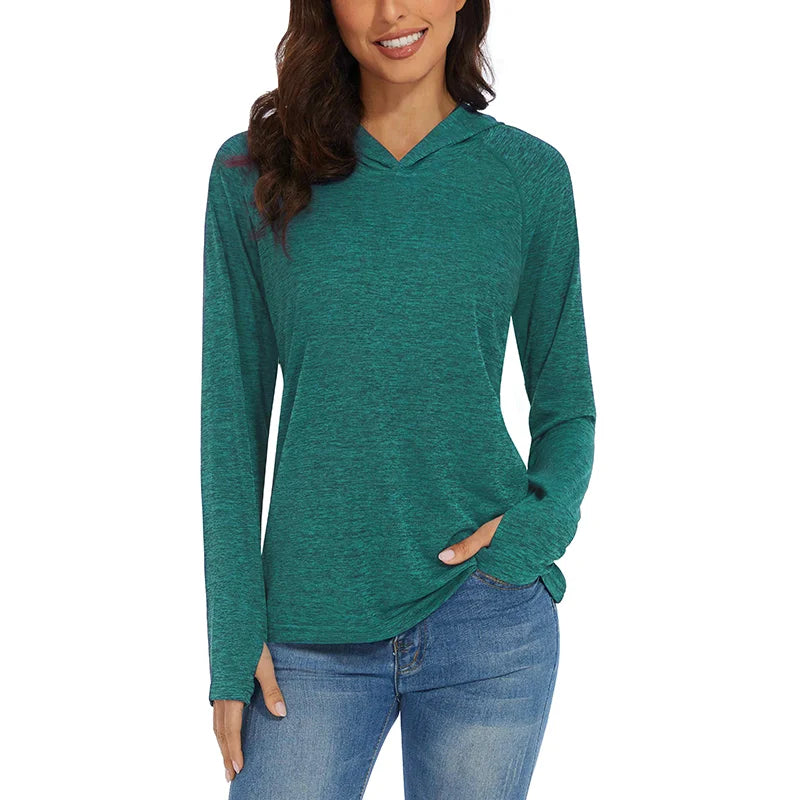 Women's Summer UPF 50+ Hoodie – Quick-Dry Long Sleeve T-Shirt with UV Protection for Running, Hiking, Workout, Gym, and Casual Wear