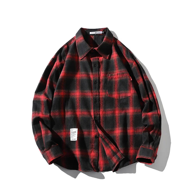 2023 Spring Autumn Casual Plaid Men's Loose Long-sleeved Shirt