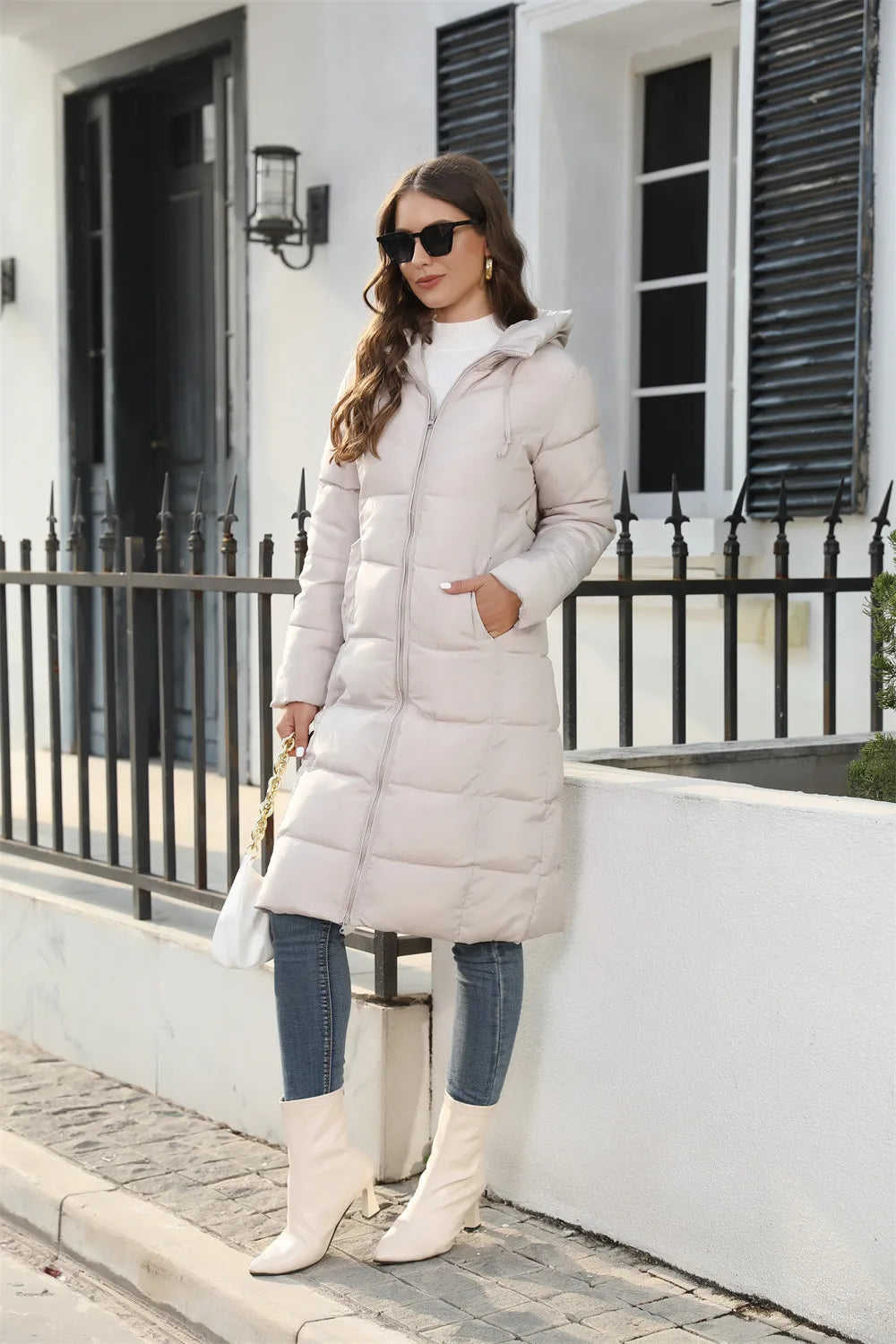 Winter Hooded Women's Cotton Padded Jacket Mid-length Outwear