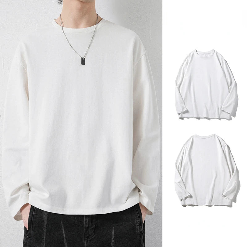 Spring Autumn Casual Long Sleeve T-Shirts Men Women Solid Cotton O-Neck Tops 4XL Plus Size Tees