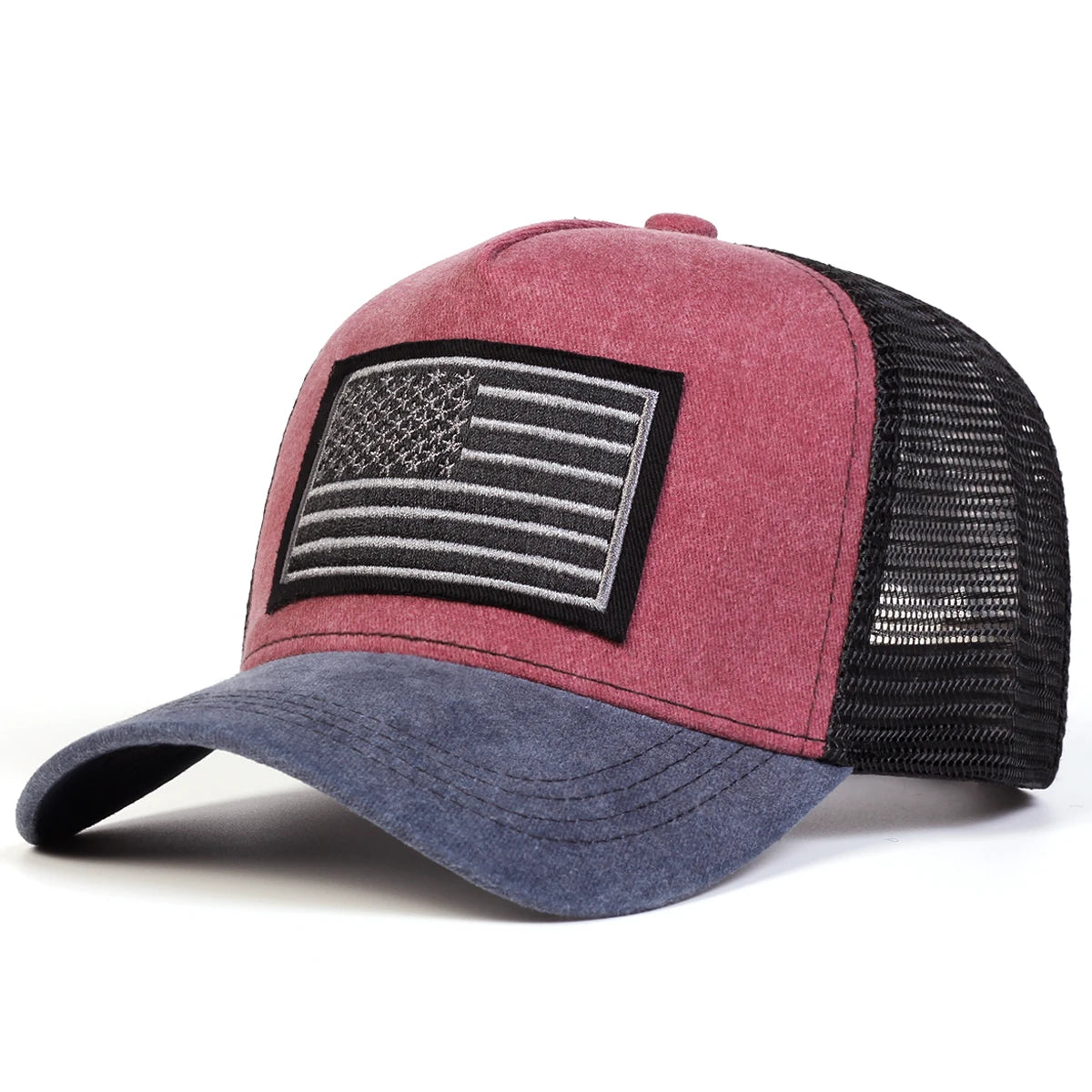 Unisex American Flag Embroidery Washed Baseball Cap Hat