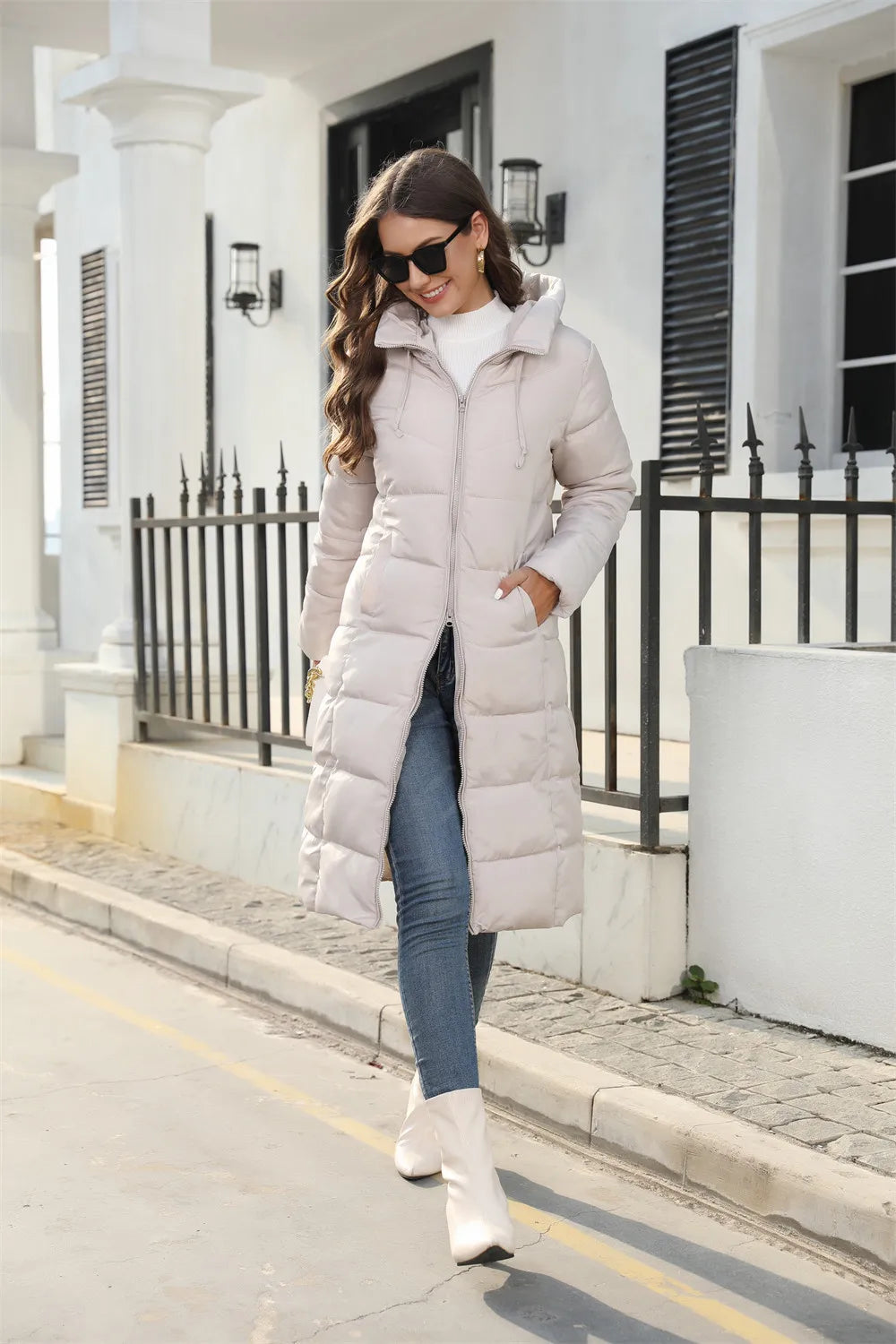 Winter Hooded Women's Cotton Padded Jacket Mid-length Outwear