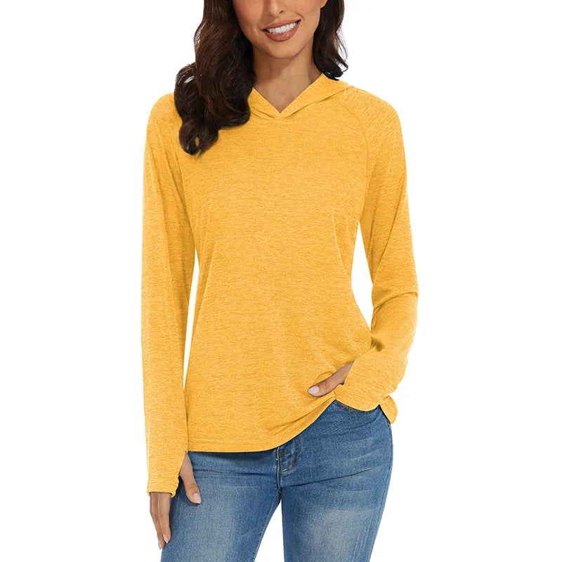 Women's Summer UPF 50+ Hoodie – Quick-Dry Long Sleeve T-Shirt with UV Protection for Running, Hiking, Workout, Gym, and Casual Wear