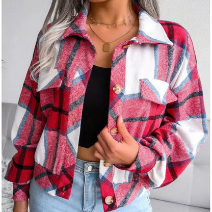 Autumn Plaid Jacket Women Loose Checkered Jacket Female