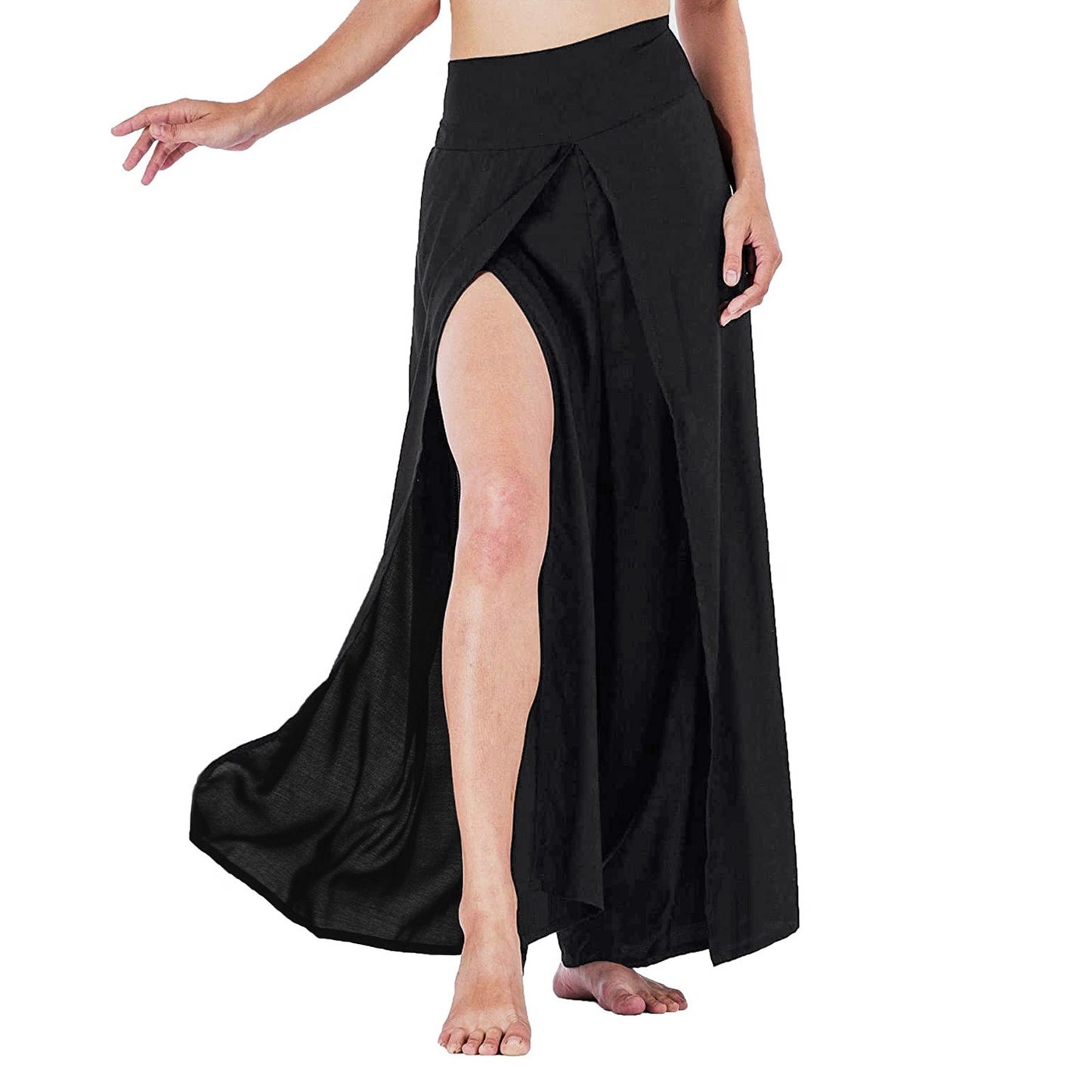 Women High Waisted Elastic Pleated Flare Palazzo Pants