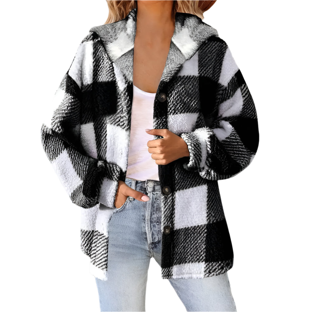 Winter Lady Coat Contrast Color Plush Lined Flannel Jacket