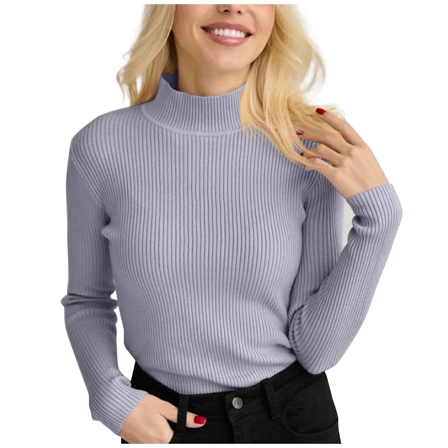 Women's Sweater Half High Neck Solid Slim Fit Pullover