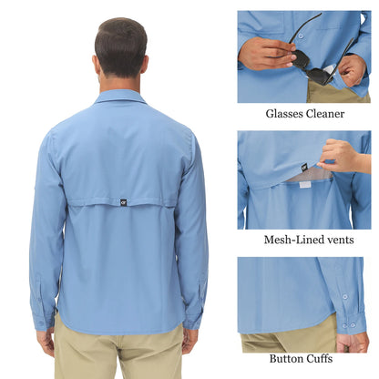 Men's UPF 50+ Long Sleeve Fishing Shirt with Zipper Pocket