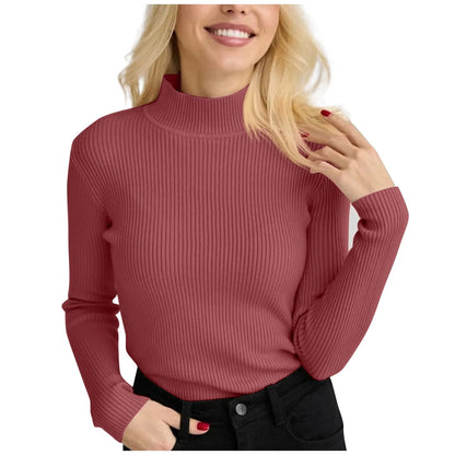 Women's Sweater Half High Neck Solid Slim Fit Pullover