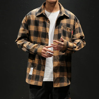 2023 Spring Autumn Casual Plaid Men's Loose Long-sleeved Shirt