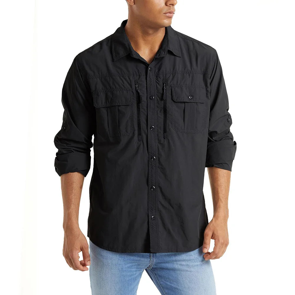 Men's Long Sleeve Shirt - Breathable Hiking, Camping & Work Shirt with Chest Pockets