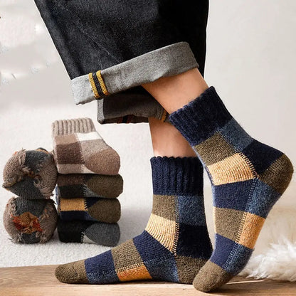 Vintage Lattice Wool Socks Men Winter Thick Warm Plush Socks