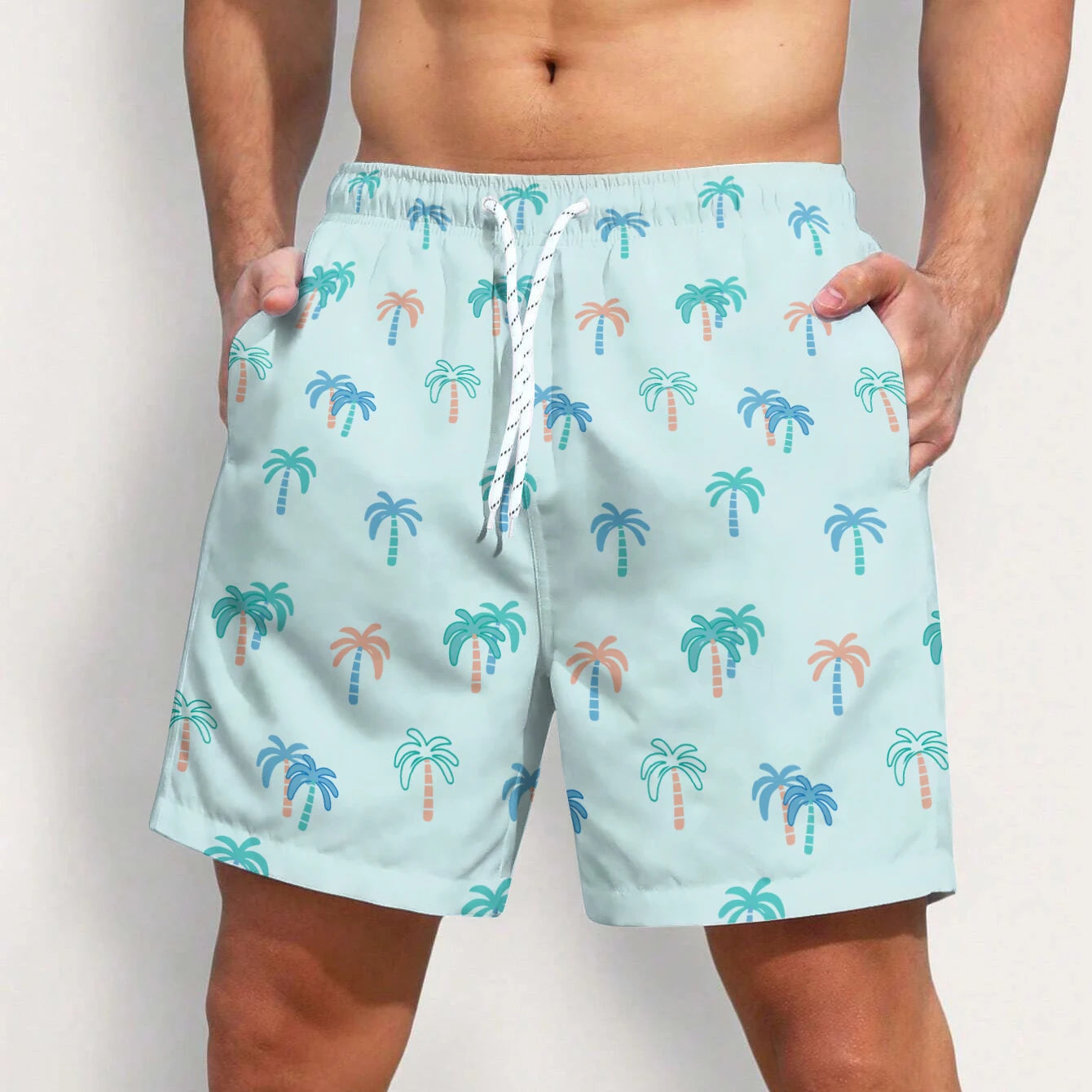 Men's Light Blue Palm Beach Shorts Quick Dry Casual Bottoms