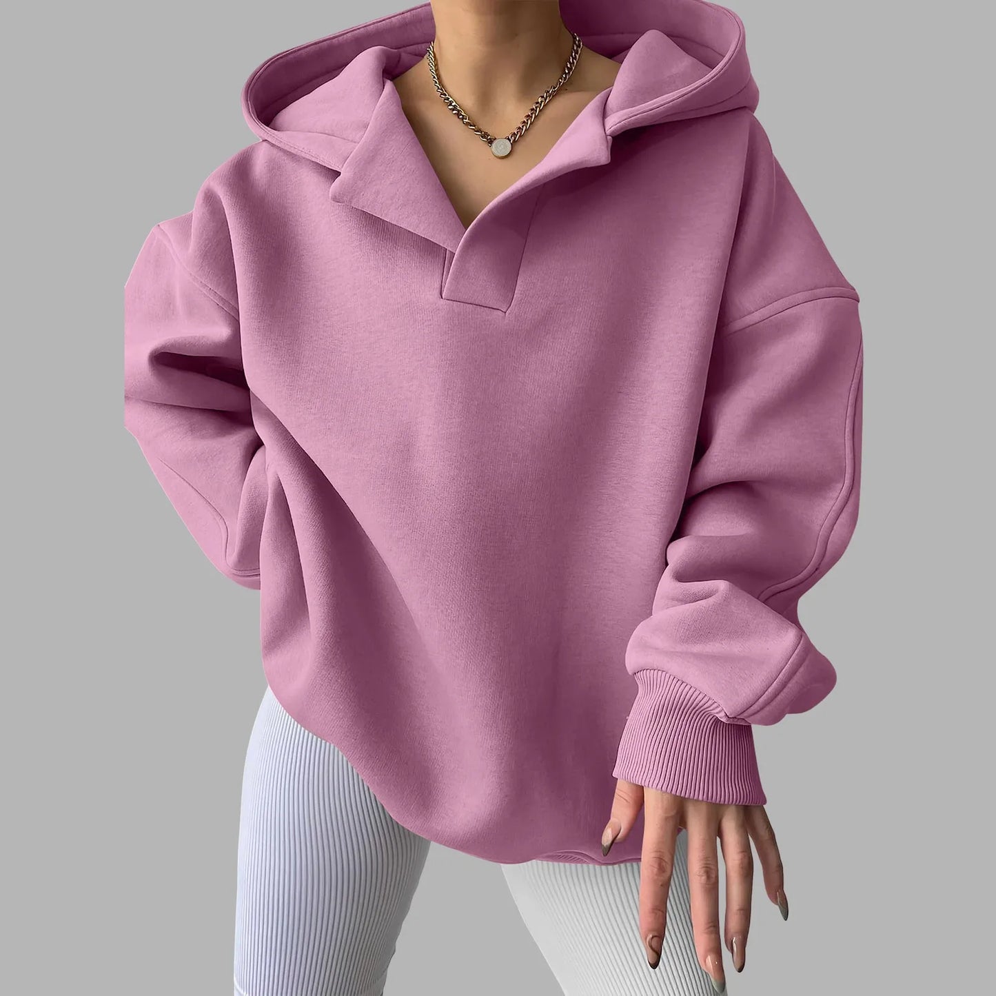 Women'S V Neck Oversized Hoodie With Pocket Fashion Trend