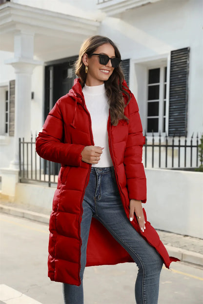 Winter Hooded Women's Cotton Padded Jacket Mid-length Outwear