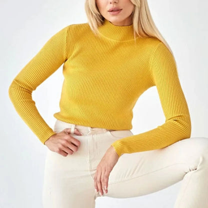 Women's Sweater Half High Neck Solid Slim Fit Pullover