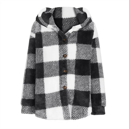 Winter Lady Coat Contrast Color Plush Lined Flannel Jacket