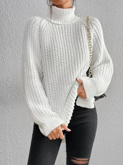 Women Winter Turtleneck Loose Sweater Elegant Drop Sleeve Tops