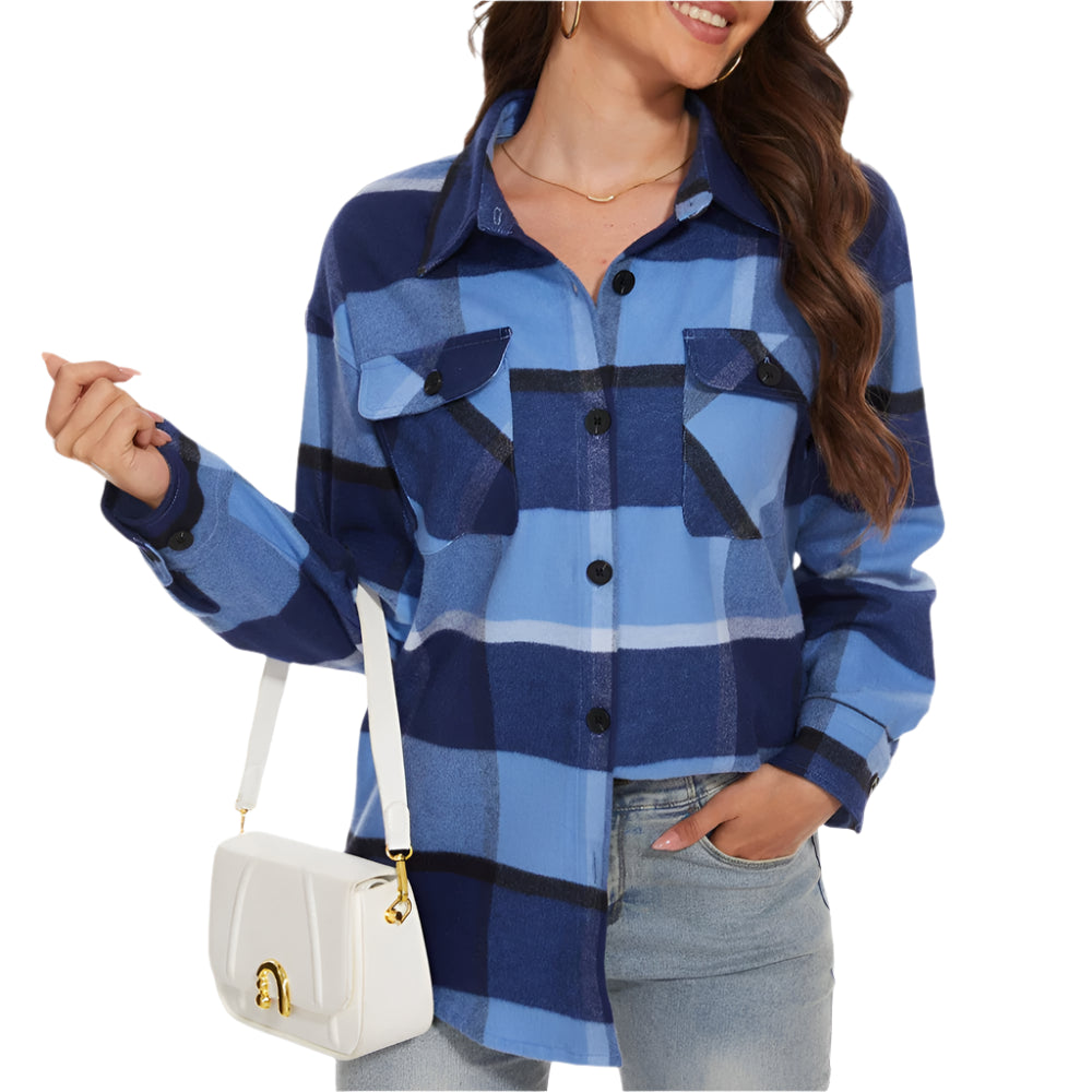 Women's Flannel Plaid Casual Button Down Blouse