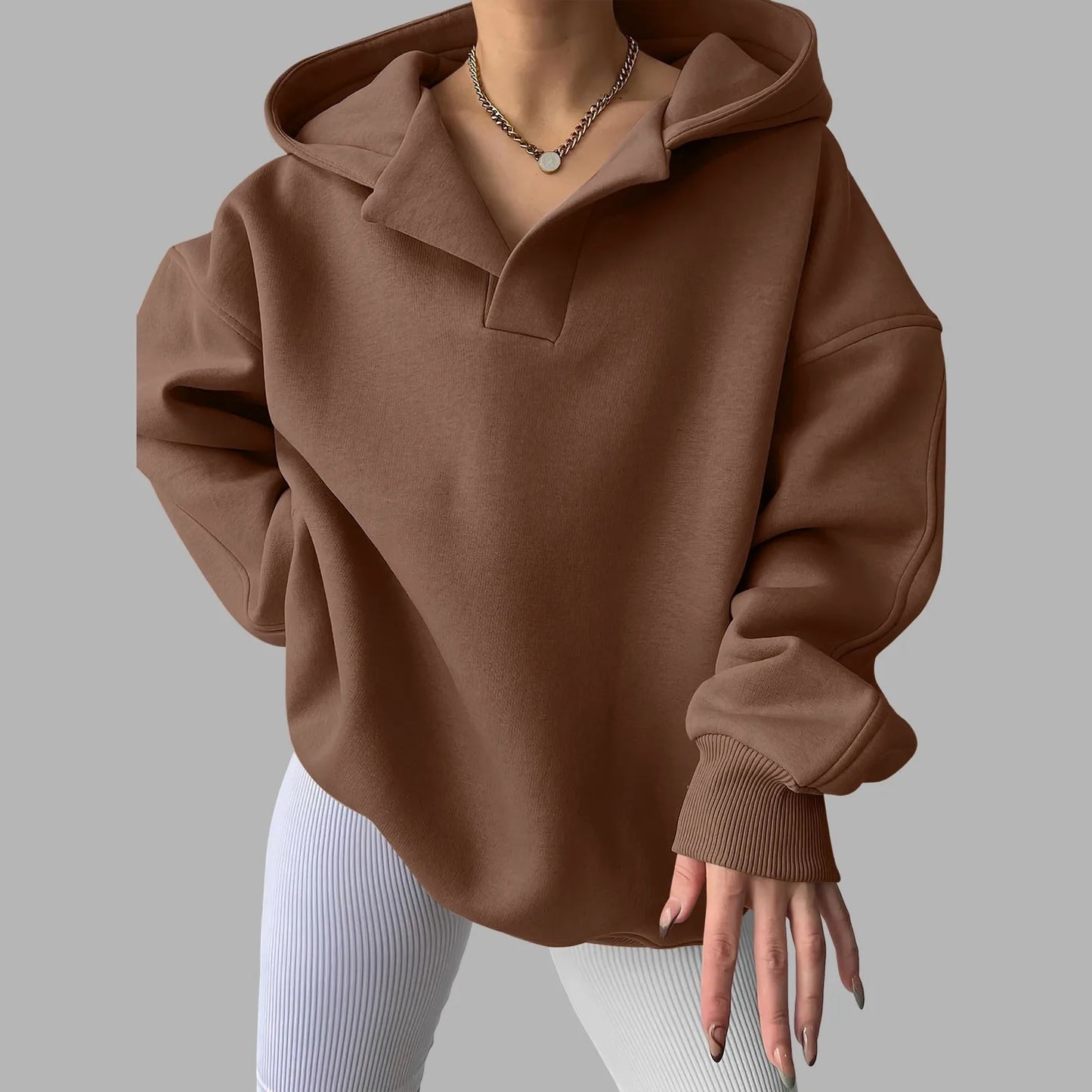 Women'S V Neck Oversized Hoodie With Pocket Fashion Trend