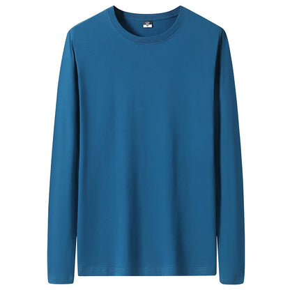 Large Size Solid Color Tops Men Long Sleeves Cotton T-shirt