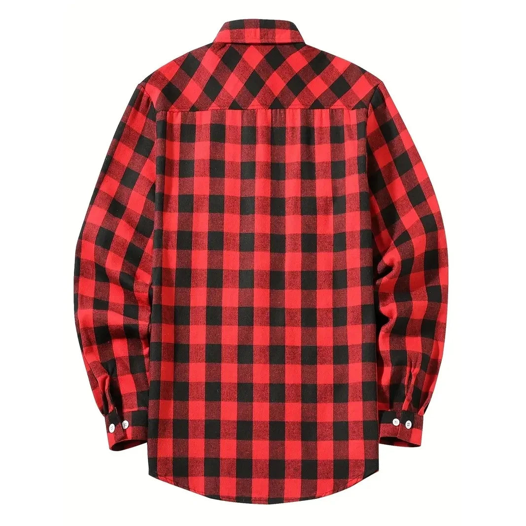 Mens Shirts Single Breasted Classic Plaid Flannel Shirt