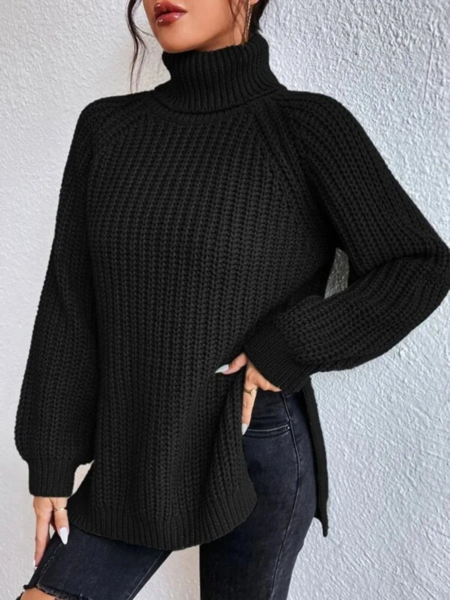 Women Winter Turtleneck Loose Sweater Elegant Drop Sleeve Tops