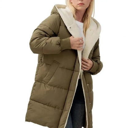 Winter Women Coat Thick Fleece Lining Windproof Hooded Jacket