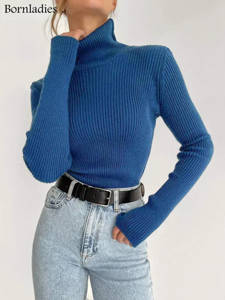 Bornladies Basic Turtleneck Women Sweaters Autumn Winter Tops