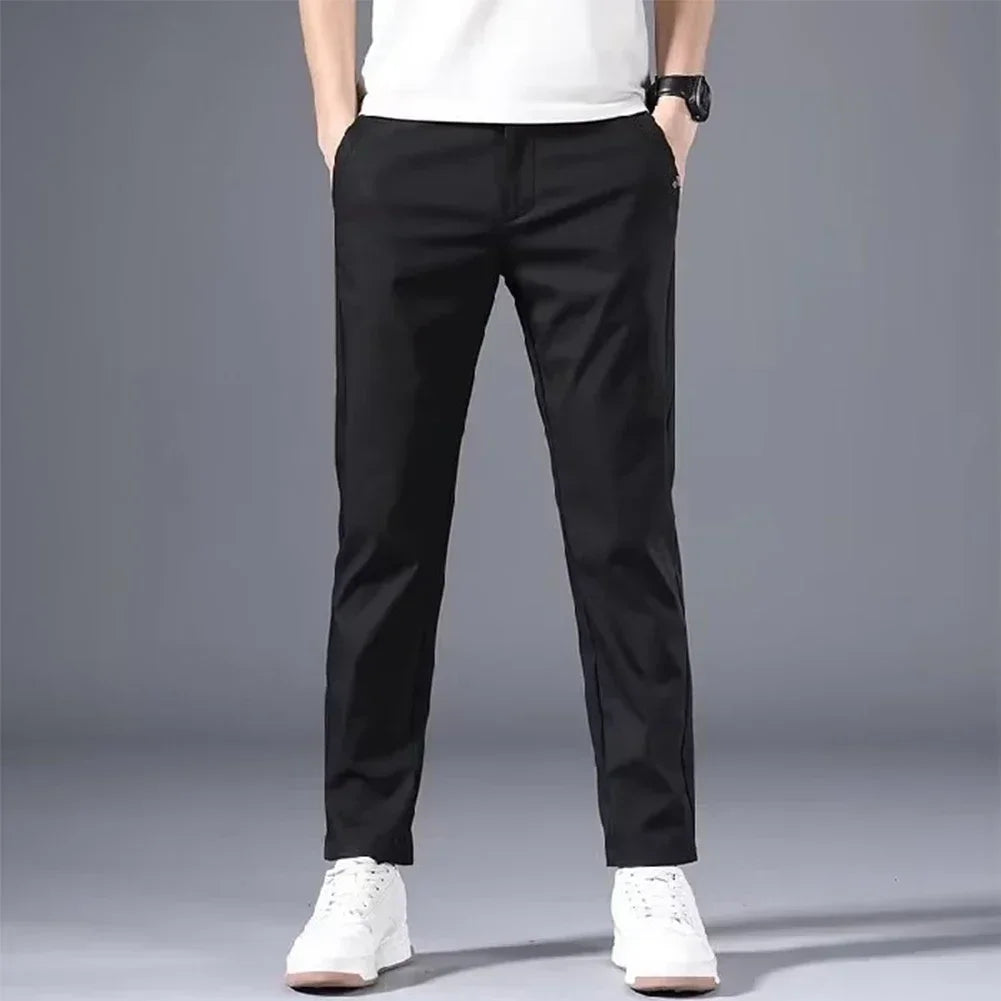 Fashion Men's Slim Fit Pants Solid Color Chino Trousers