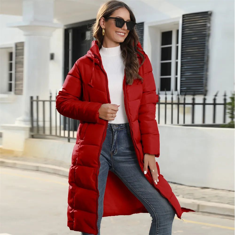 Winter Hooded Women's Cotton Padded Jacket Mid-length Outwear