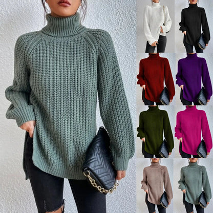 Women Winter Turtleneck Loose Sweater Elegant Drop Sleeve Tops