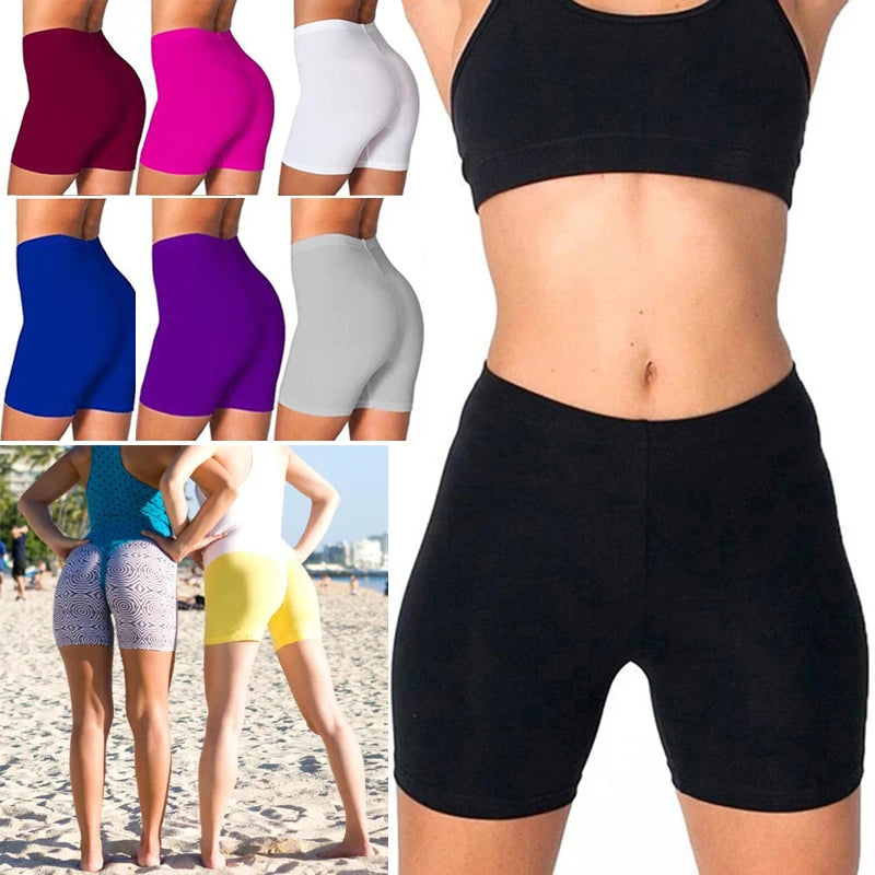 Women Elastic Shorts Casual High Waist Tight Fitness Slim