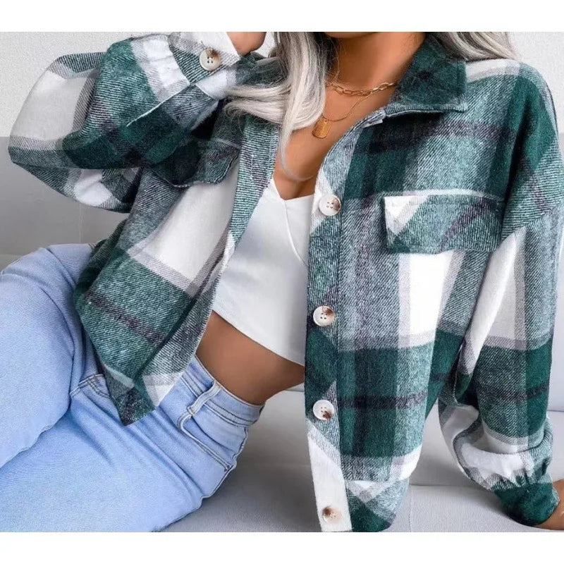 Autumn Plaid Jacket Women Loose Checkered Jacket Female