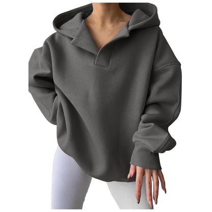 Women'S V Neck Oversized Hoodie With Pocket Fashion Trend