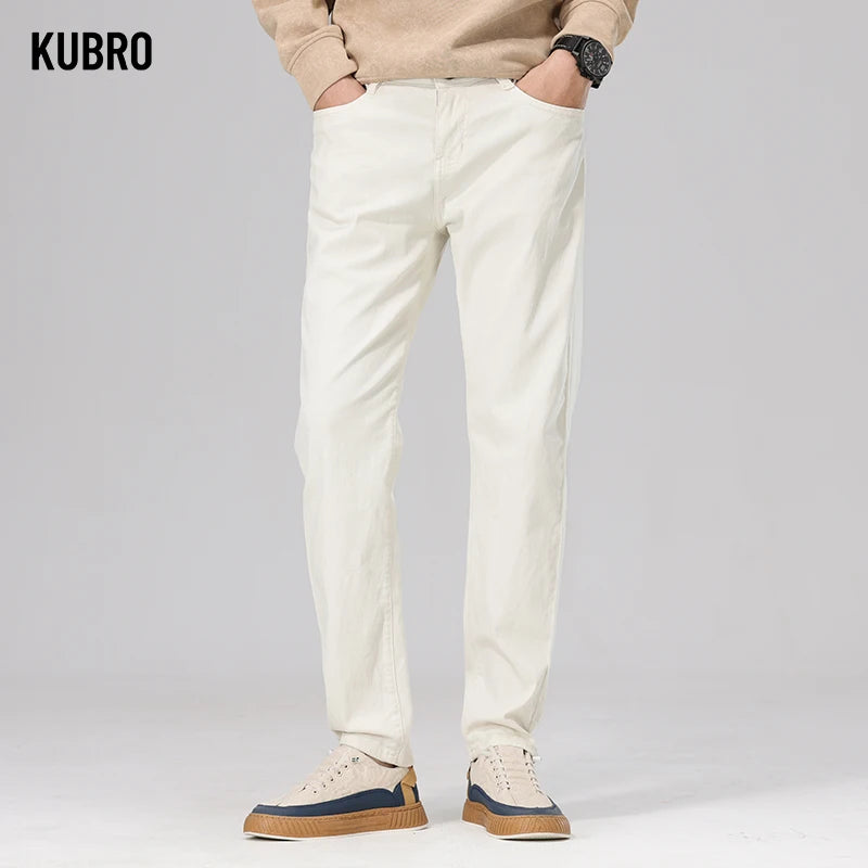 KUBRO Autumn Denim Pants Men's Baggy Straight Jeans Quality Loose Trousers