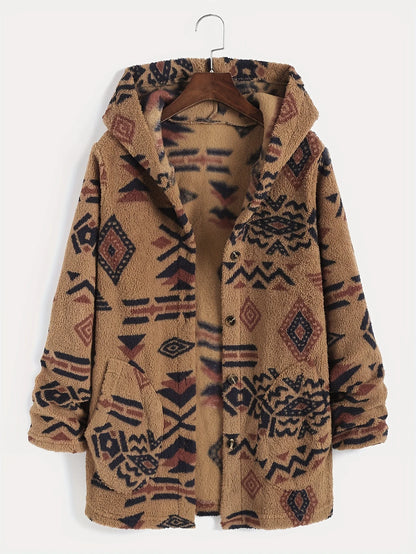 Women's Aztec National Printing Plush Coat for Ladies