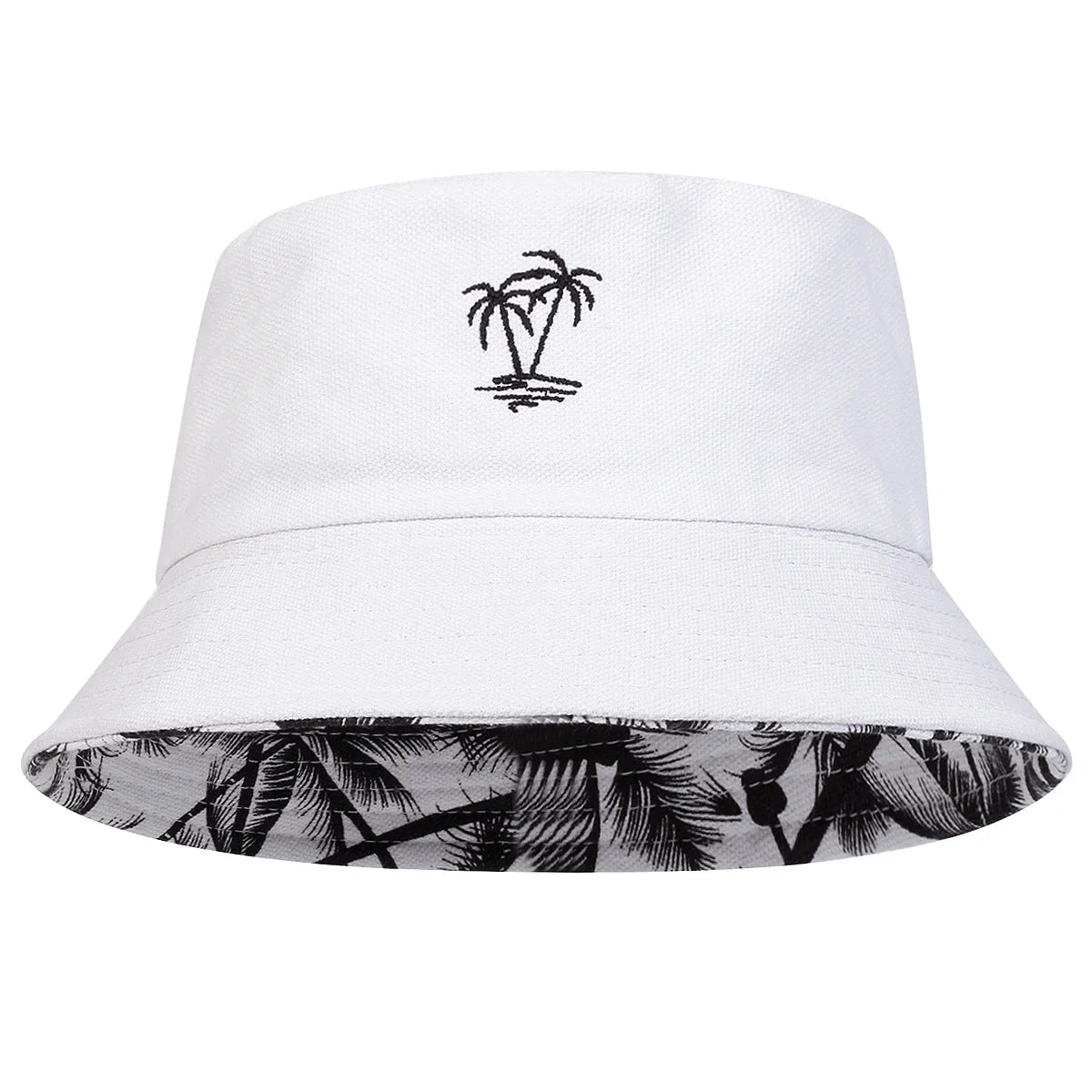 Unisex Coconut Tree Embroidery Reversible Bucket Hat