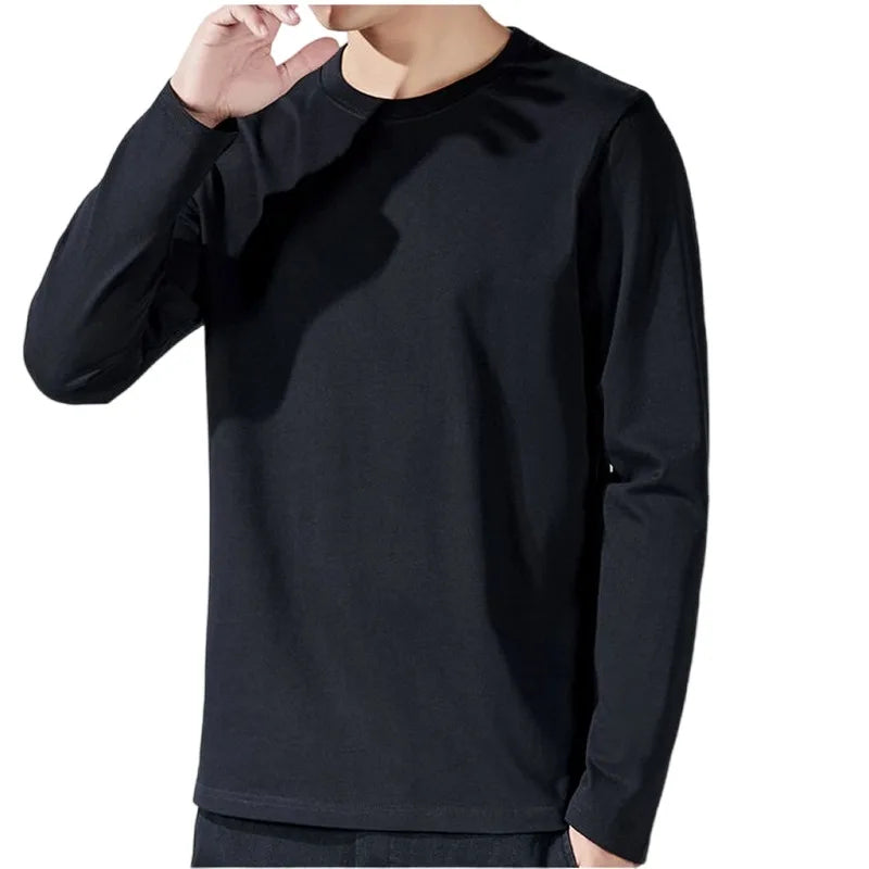 Men's Cotton Long Sleeve T-Shirt – Soft, Solid Color Casual Tee