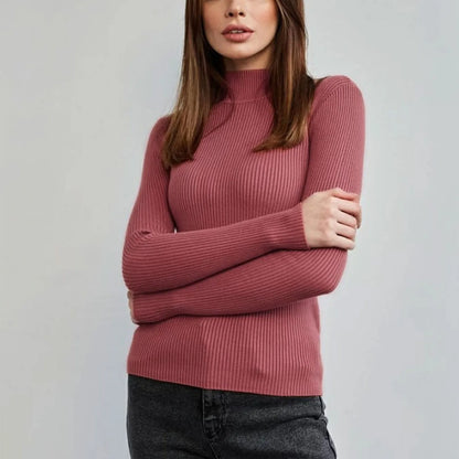 Women's Sweater Half High Neck Solid Slim Fit Pullover