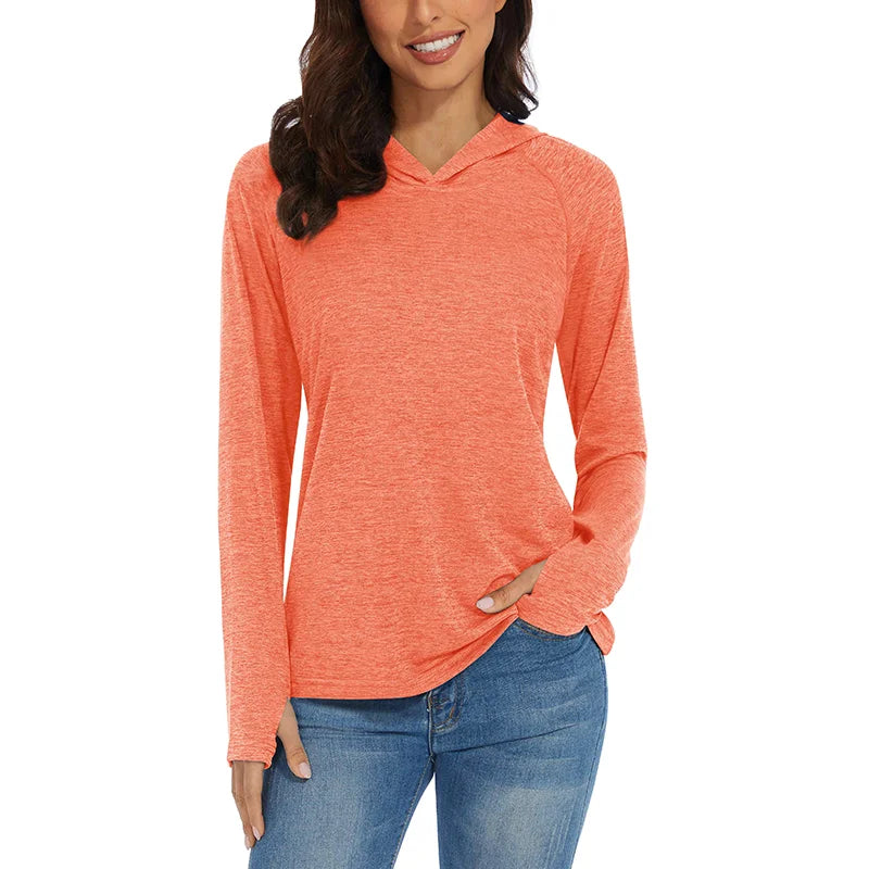 Women's Summer UPF 50+ Hoodie – Quick-Dry Long Sleeve T-Shirt with UV Protection for Running, Hiking, Workout, Gym, and Casual Wear