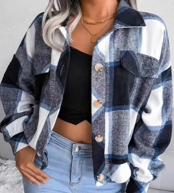 Autumn Plaid Jacket Women Loose Checkered Jacket Female