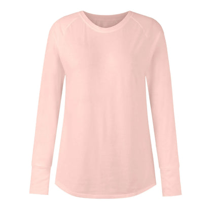 Women's T-Shirt Solid Round Neck Loose Long Sleeve Top