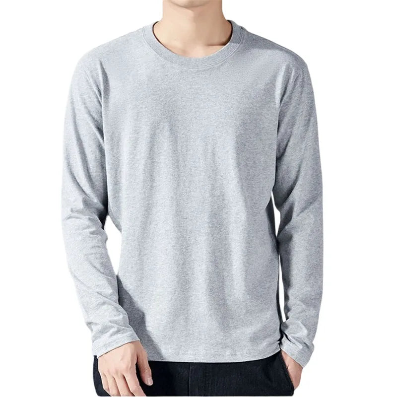 Men's Cotton Long Sleeve T-Shirt – Soft, Solid Color Casual Tee