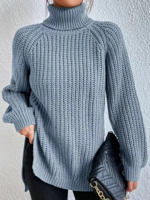 Women Winter Turtleneck Loose Sweater Elegant Drop Sleeve Tops