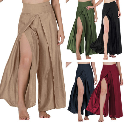 Women High Waisted Elastic Pleated Flare Palazzo Pants