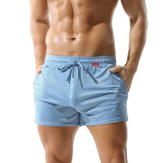 Solid Color Men's Medium Pants Tether Mesh Thin Loose Fashion Pocket Elastic Large Size Sports Boxers