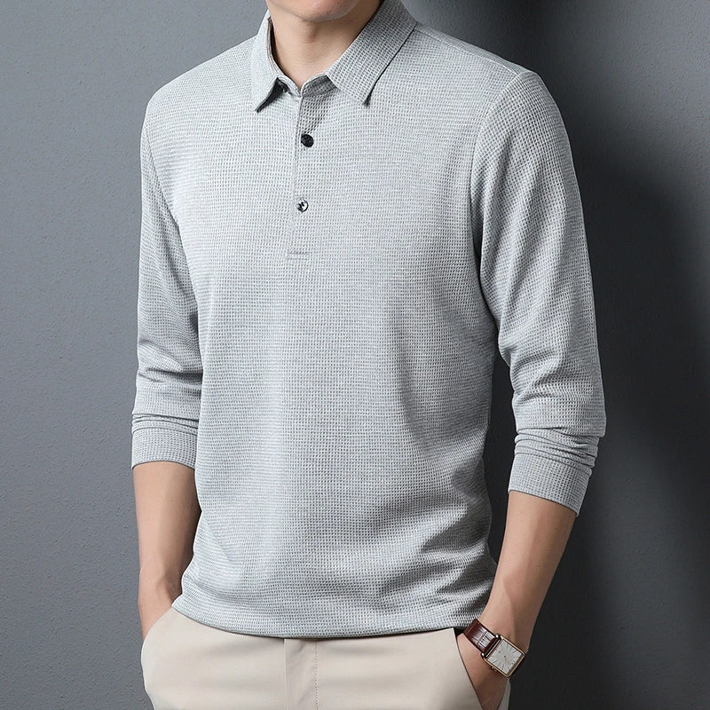 Men's Business Casual Polo Long Sleeve T-shirt Comfortable